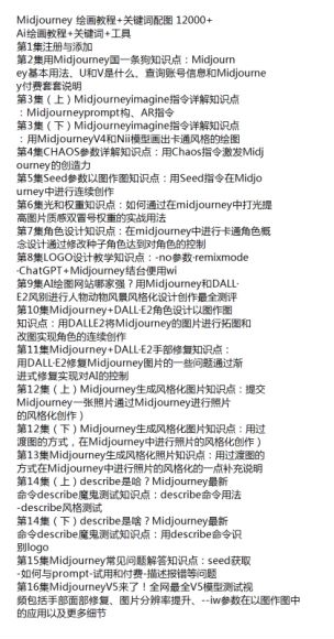 Midjourney-AI 绘画教程加 12000 关键词配图 -Ai 绘画教程 + 关键词 + 工具 49.11GB