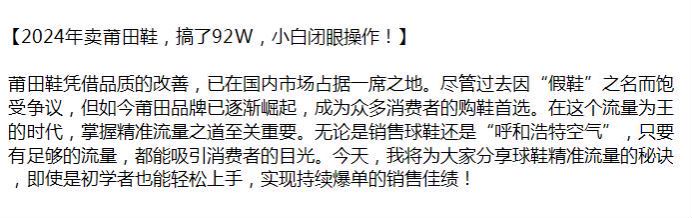 2024 年精准流量卖球鞋项目，初学者也能上手实现销售佳绩 34.13GB