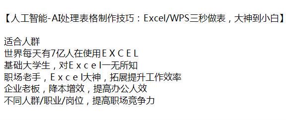 利用 AI 处理 Excel 或 WPS 表格，人工智能并表拆表等技巧 1.10GB