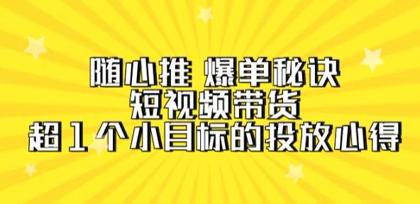 随心推从 0 到爆单的实操课，学习高手的投放心得 887.13MB