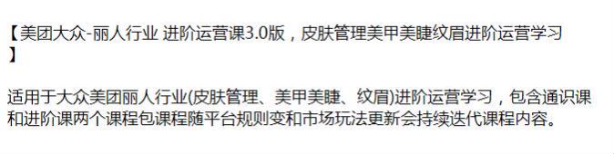 美团大众皮肤管理、美甲美睫、纹眉等进阶学习运营，教你核心运营、差评维护等 10.72GB