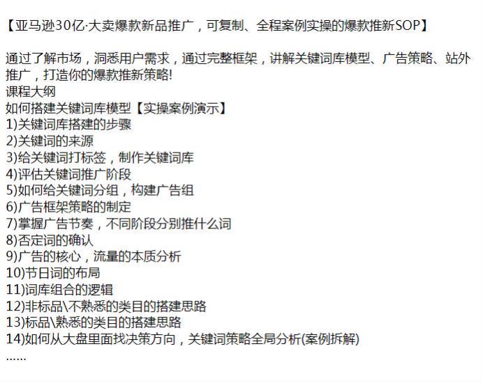 亚 Ma 逊可复制的大卖爆款新品推广课，学会爆款推新策略等 959.15MB