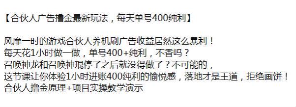 游戏合伙人养机刷广告项目，拒绝画饼直接落地 107.04MB