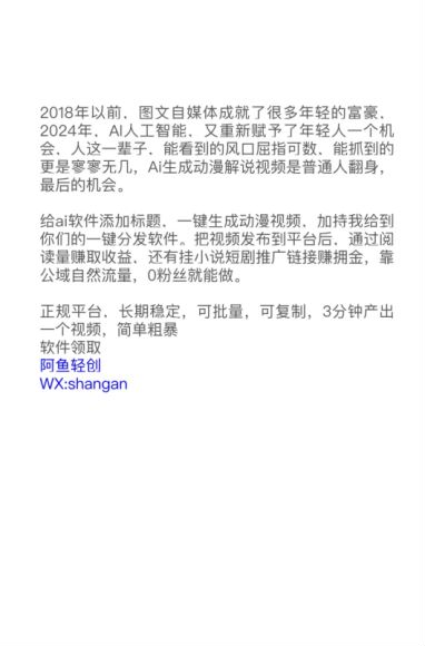 2024 年 Ai 生成动漫解说视频项目，通过阅读量赚取收益等 219.13MB