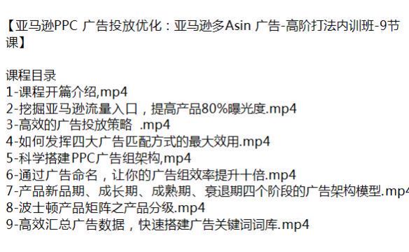 亚 Ma 逊 PPC 广告优化高阶打法课程，助你提高产品曝光度 252.33MB