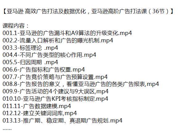 亚 Ma 逊广告高效打法及优化数据课，各种广告打法技巧 919.87MB