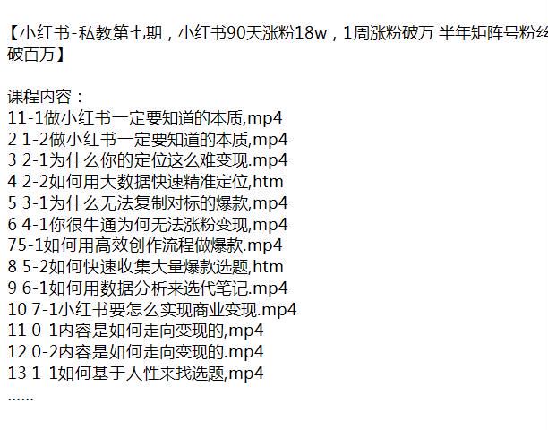 小红书从高效创作到涨粉课程，矩阵低风险引流等技巧第七期 4.61GB