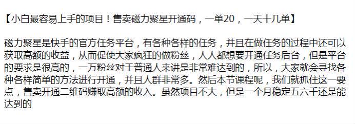 容易上手的卖磁力聚星开通码课程，项目不大但也能赚取收入 157.06MB