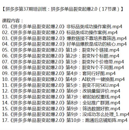 拼多多单品裂变起爆培训班 37 期，爆款成功的核心等 339.55MB