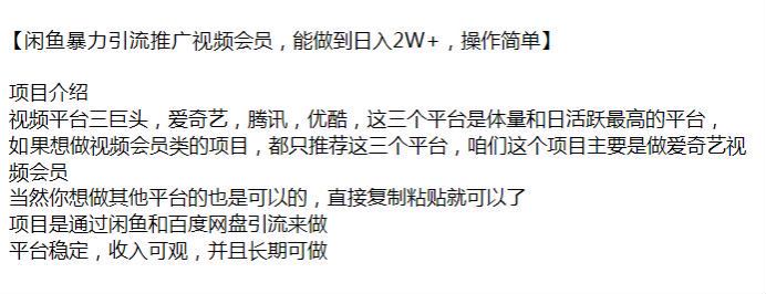 闲鱼引流推广多平台视频会员，也可以通过百度网盘引流做 106.25MB