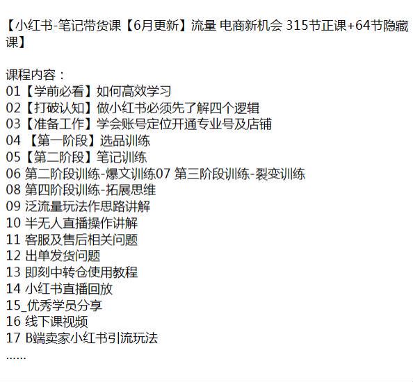 小红书电商笔记带货课，选品训练、笔记训练、引流玩法等 -379 节课 25.26GB