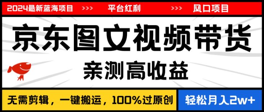 2024 京东图文视频带货风口项目，可矩阵上限高目前比较宽松 729.33MB