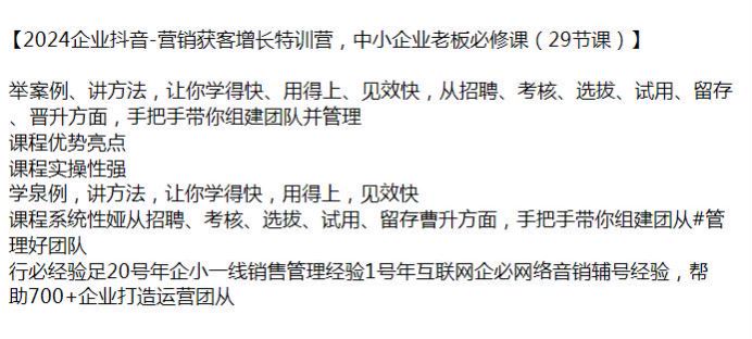 2024 中小企业抖音营销获客教程，手把手带你组建团队并管理 551.67MB