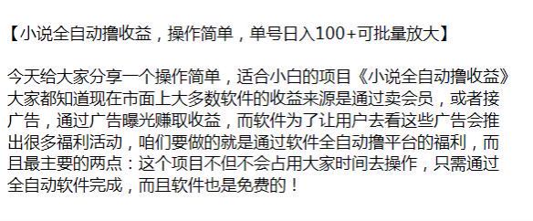 小说通过软件全自动撸平台收益，仅供大佬参考软件思路变现 225.42MB