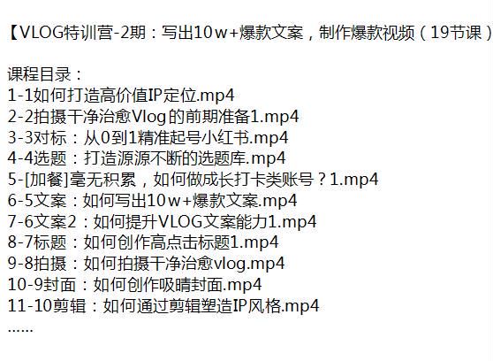 VLOG 制作课程 2 期，爆款文案、塑造 IP 风格、变现渠道等 1.32GB