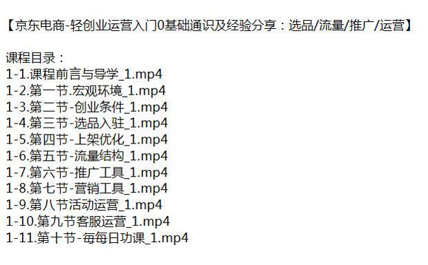 0 基础学京东电商轻创业课程，涵盖活动运营、客服运营、选品入驻等 91.33MB
