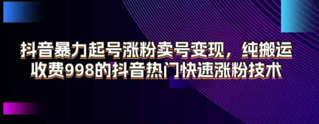 抖音暴力起号卖号变现课，纯搬运快速涨粉热门技术 90.16MB