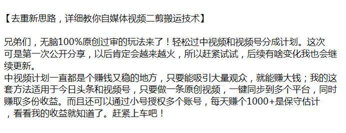 自媒体视频二剪去重新思路课程，过中视频和视频号分成计划 327.69MB