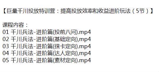 巨量千川投放进阶篇课程，基础定向、徕卡定向、达人定向、素材定向等 179.58MB