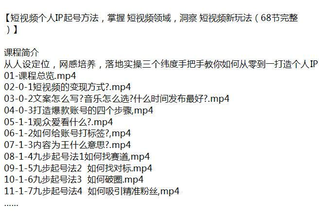 短视频个人 IP 起号从人设定位到落地实操全流程课 784.31MB