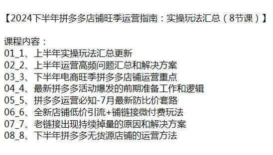 2024 下半年拼多多店铺玩法汇总，运营高频问题汇总和解决方案等 84.01MB