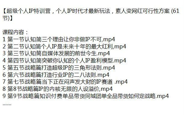 素人变网红超级个人 IP 课程，公域结合私域商业变现等 10.86GB