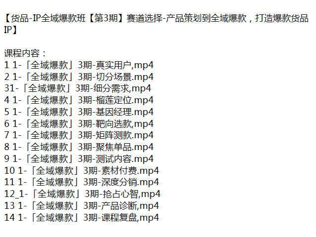 货品 IP 全域爆款班第 3 期，定位、矩阵、产品诊断等 2.92GB
