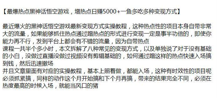 黑神话悟空游戏变现方式实操教程，抓住热点蹭热点 2.28GB