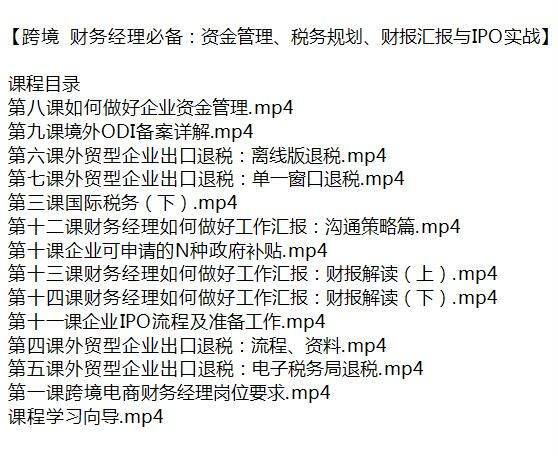 跨境电商财务经理必学课，ODI 备案、出口退税、IPO 流程等 263.25MB