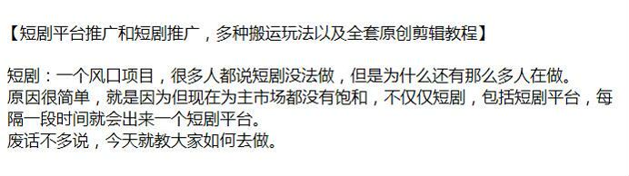 短剧平台以及短剧推广项目，剪同款技巧、关键词申请等 113.46MB