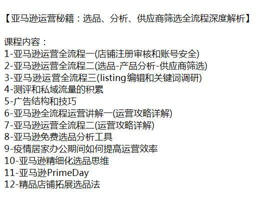 亚 Ma 逊从店铺注册到选品产品分析运营课，学习亚 Ma 逊运营全流程 2.06GB