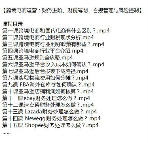 跨境电商财务财税风险控制课程，各个国家和地区的税务处理等 1.02GB