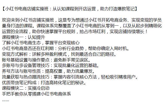 小红书电商店铺从认知到运营课，快速掌握平台规则实现持续增长 1.58GB